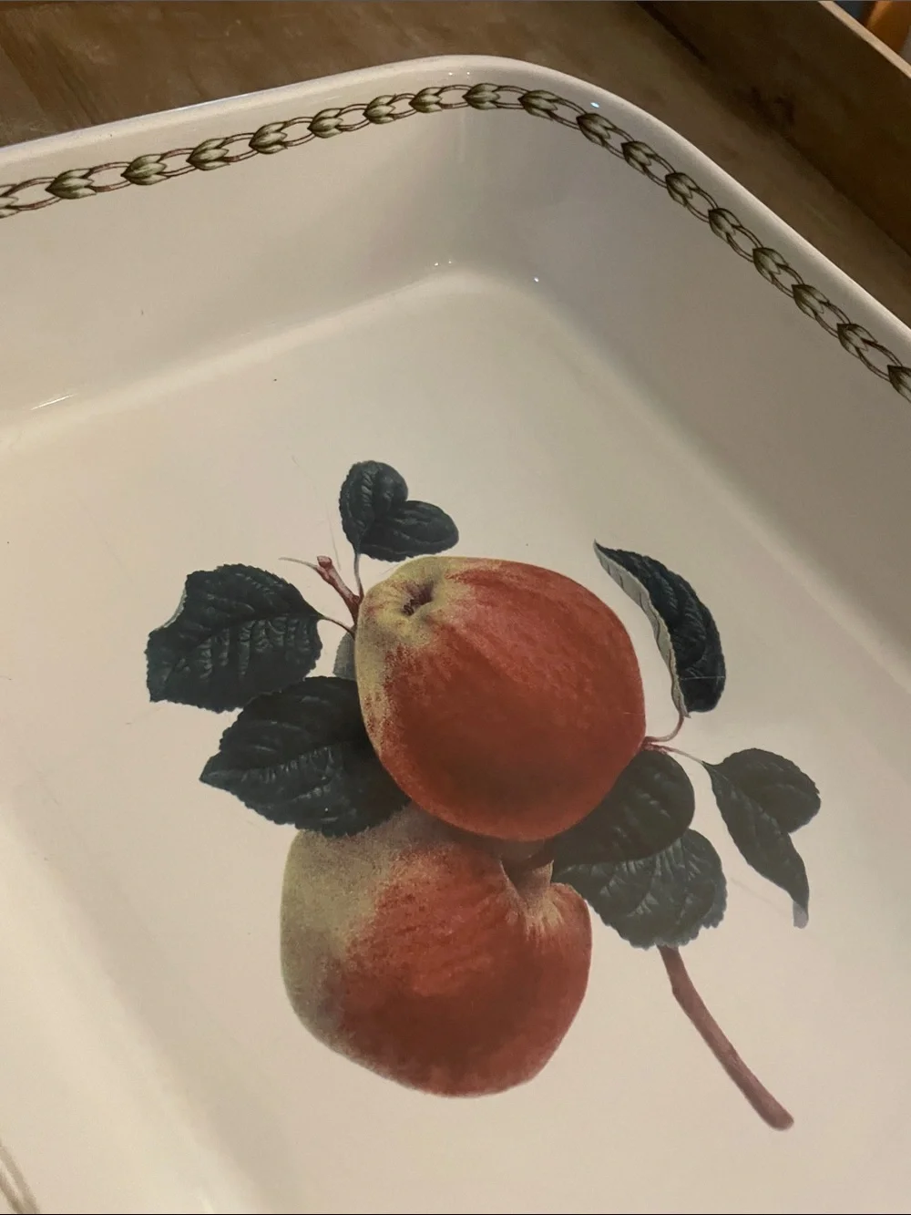 Queens Cream Ceramic Roasting Pan with Peach Motif 9.5x11.5